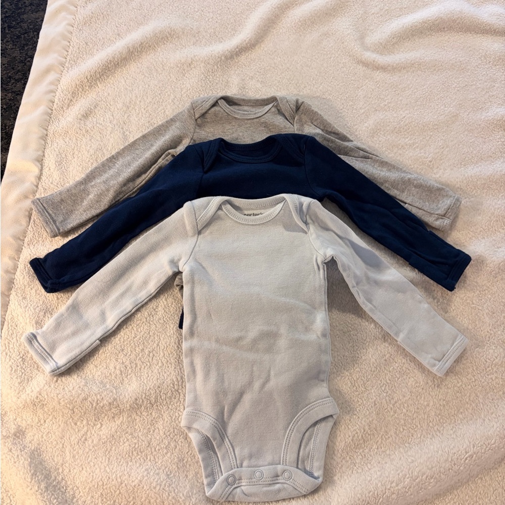 Carter's NB Long Sleeve Bodysuit Trio - Gray, Navy, Light Blue